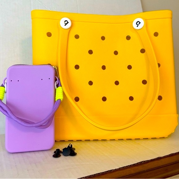 Unbranded Handbags - Unbranded Bright Yellow Waterproof Tote with Phone Size Zip Bag